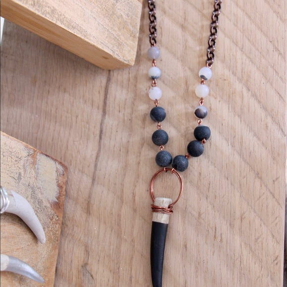 Copper with Matte Black Dipped Antler Tip Necklace - Picture 3 of 3